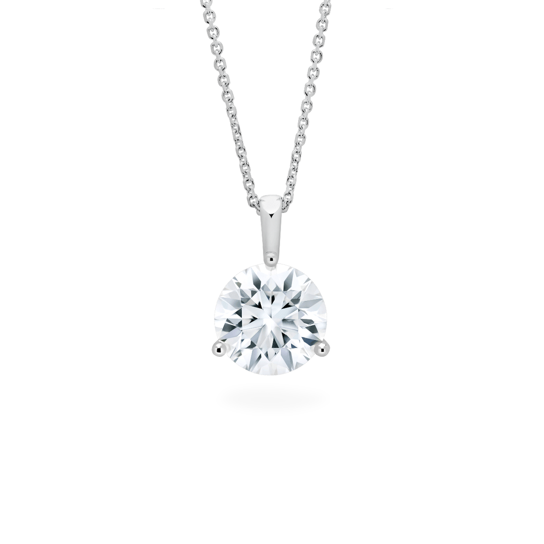 Round cut diamond 3-Prong pendant with chain in white gold