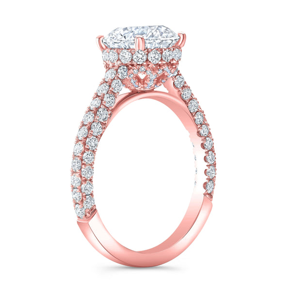 3.10 Ctw. Round Cut Hidden Halo 3-Row Pave Engagement Ring J VS2 GIA Certified 3X