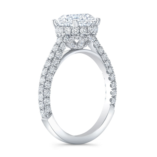 3.10 Ctw. Round Cut Hidden Halo 3-Row Pave Engagement Ring J VS2 GIA Certified 3X