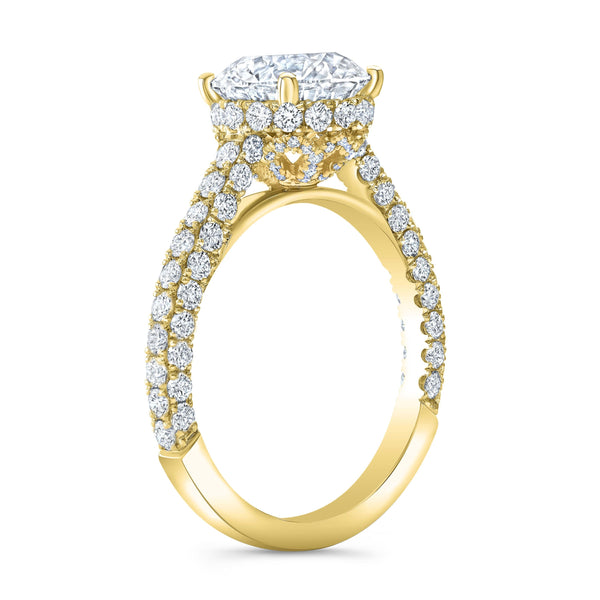 3.10 Ctw. Round Cut Hidden Halo 3-Row Pave Engagement Ring J VS2 GIA Certified 3X