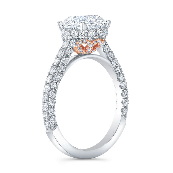 3.10 Ctw. Round Cut Hidden Halo 3-Row Pave Engagement Ring J VS2 GIA Certified 3X