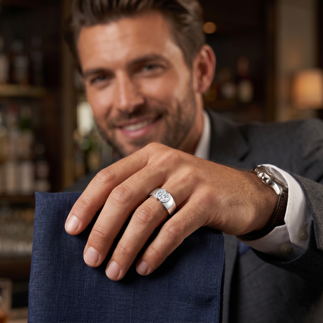 Lab Grown Men's Round Cut Diamond Bezel Ring IGI Certified