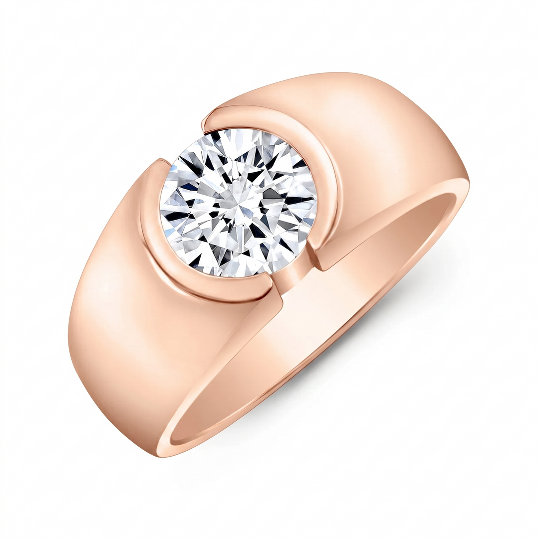 Lab Grown Men's Round Cut Diamond Bezel Ring IGI Certified