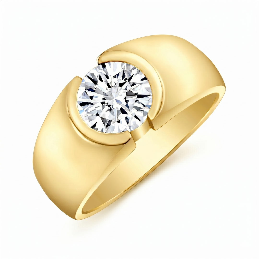 Lab Grown Men's Round Cut Diamond Bezel Ring IGI Certified