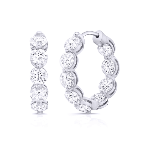 6 Carat Round Cut Natural Diamond Hoop Earrings Inside Out Single Prong
