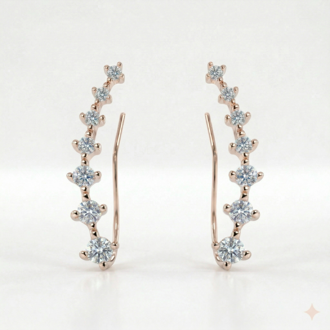 1.00 Ctw Round Cut Diamond Ear Climber Earrings G,VS2