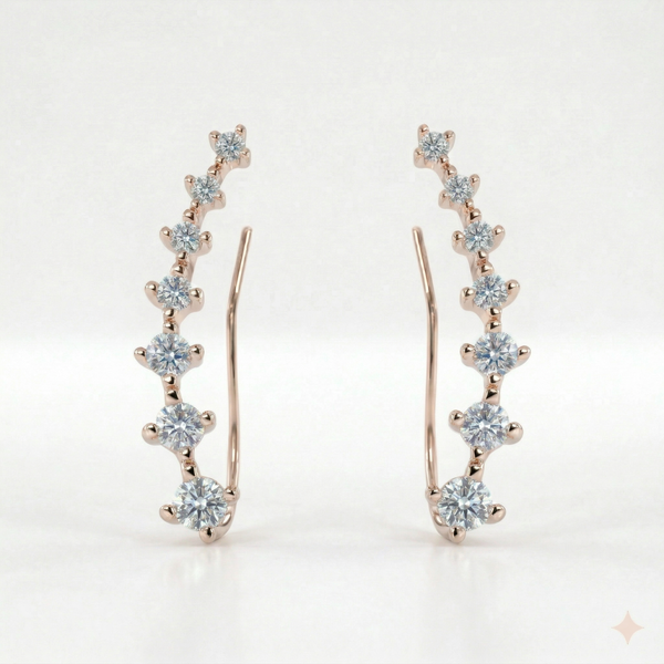 Lab Grown Round Cut Diamond Ear Climber Earrings (1.00 Ctw)