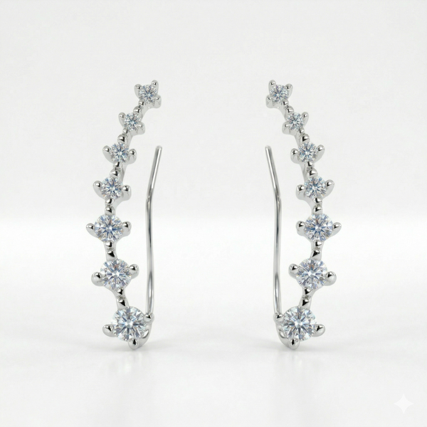 Lab Grown Round Cut Diamond Ear Climber Earrings (1.00 Ctw)