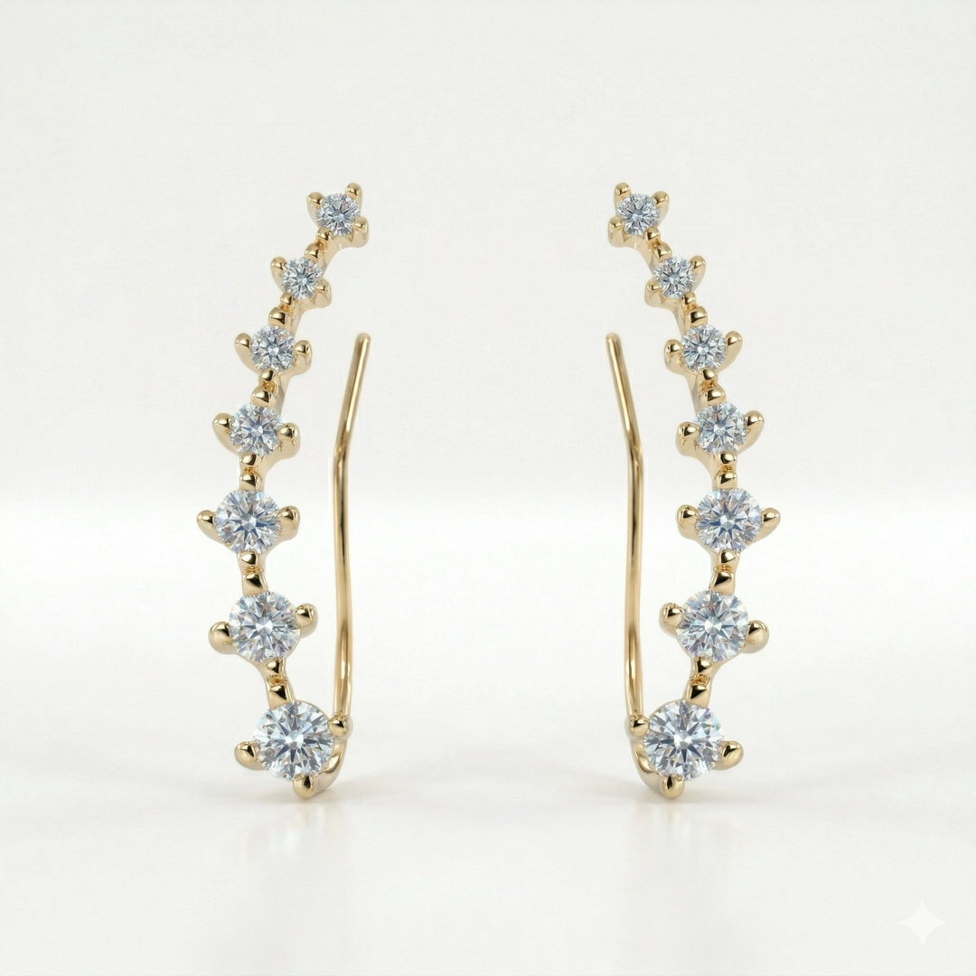 1.00 Ctw Round Cut Diamond Ear Climber Earrings G,VS2