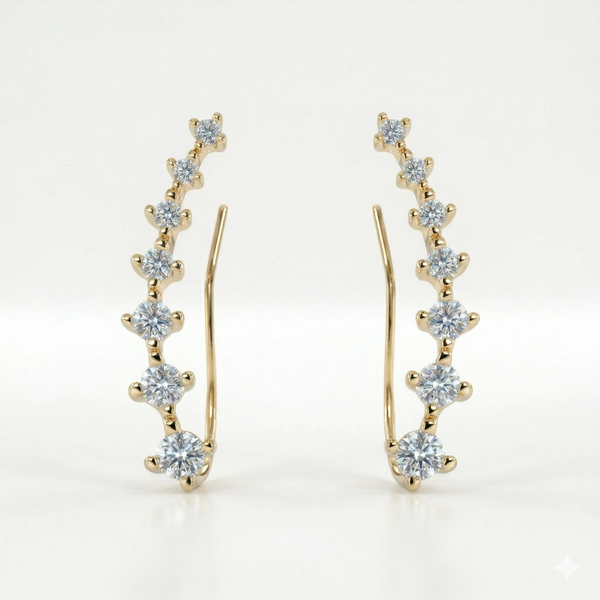 Lab Grown Round Cut Diamond Ear Climber Earrings (1.00 Ctw)