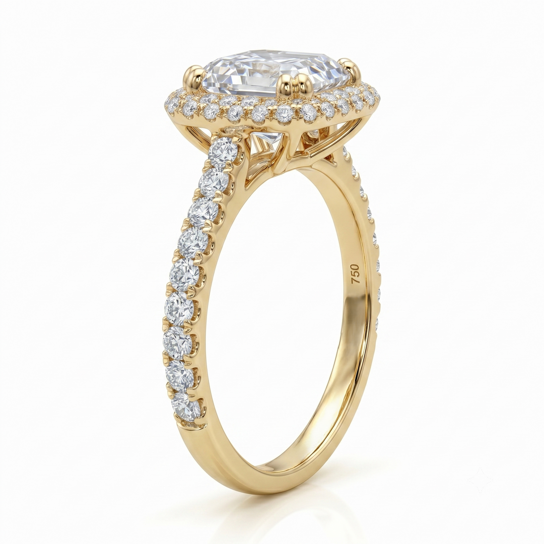 1.60 Ctw Halo Asscher Cut Pave Ring F Color VS2 GIA Certified