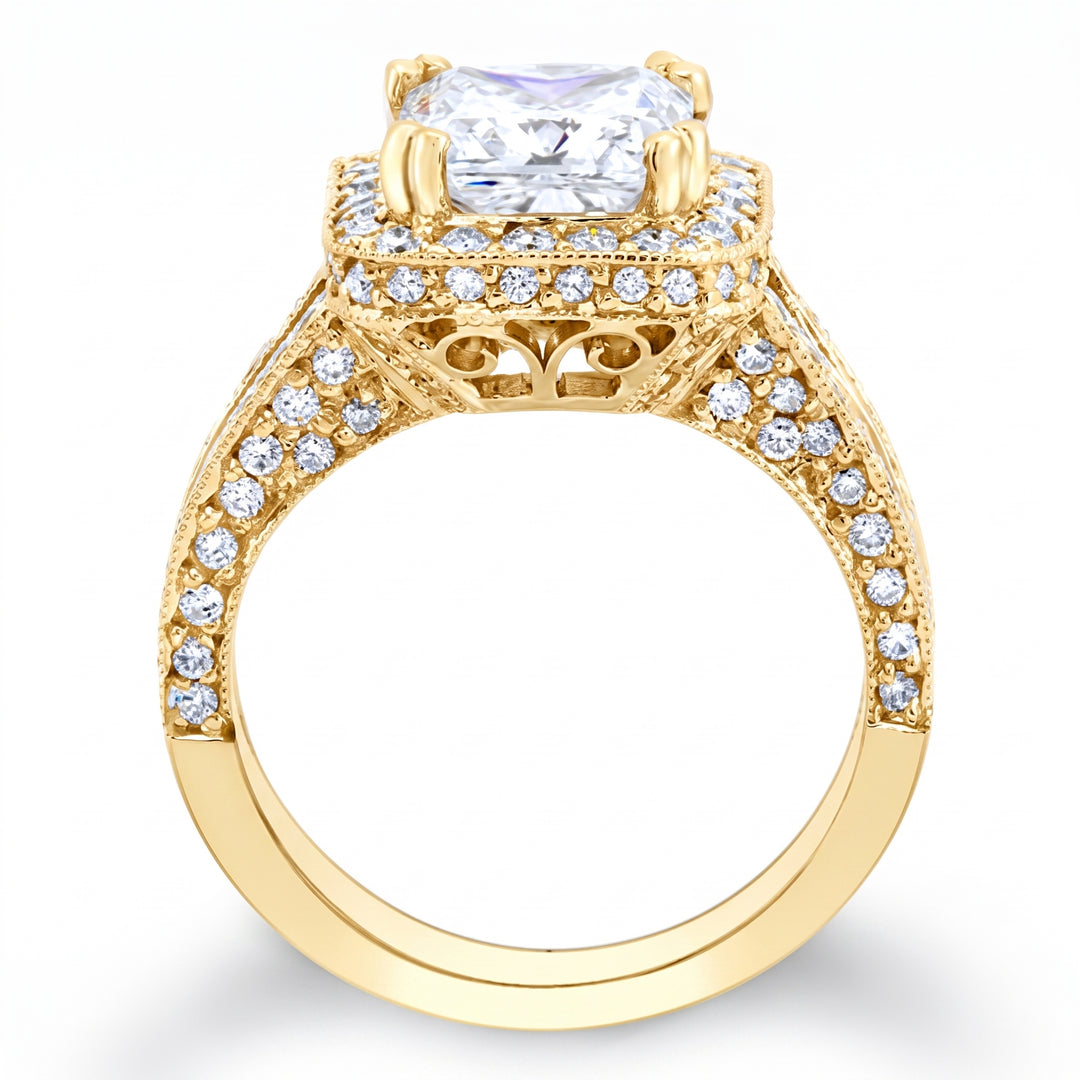 2.30 Ctw Halo Princess Cut Split Shank Pave Ring H Color VS2 GIA Certified