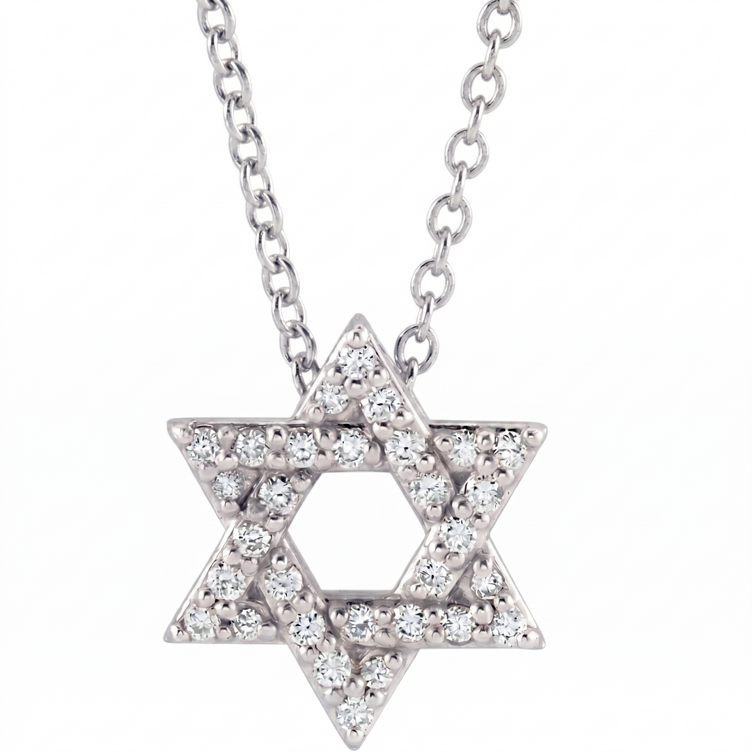 Star of David necklace with diamonds on a white background