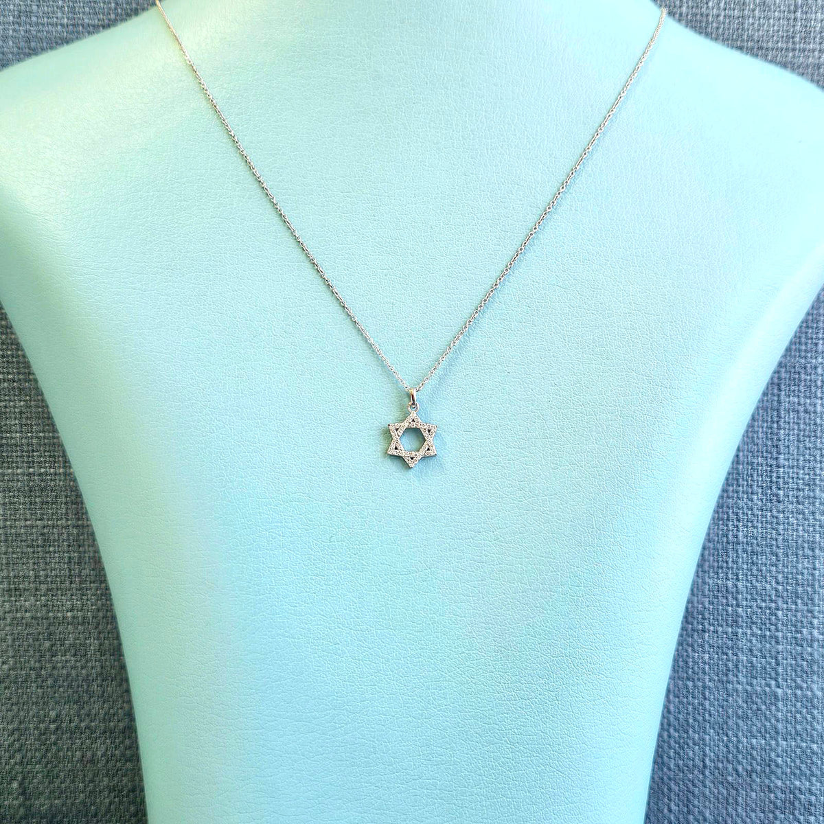Pave set diamond star of david pendant with chain live view