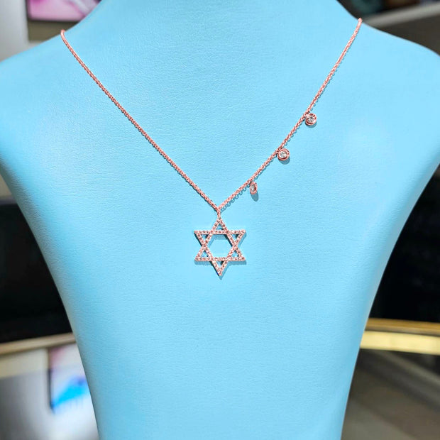 Star of David Diamond Pendant with 3 Bezel Round Cut Gold Necklace