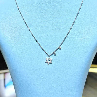 Star of David Diamond Pendant with 2 Bezel Round Cut Small Gold Necklace