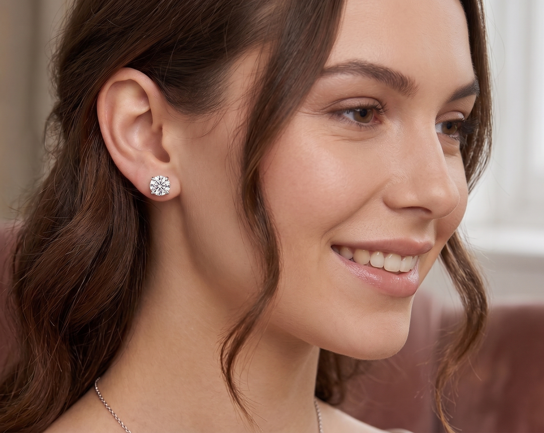 Round Cut Stud Earrings F Color VS1 Clarity GIA Certified 3X (1 Ctw.)