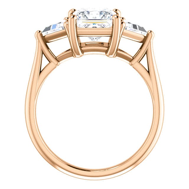 3-Stone Princess Cut & Trillion Diamond Ring in rose gold side profile
