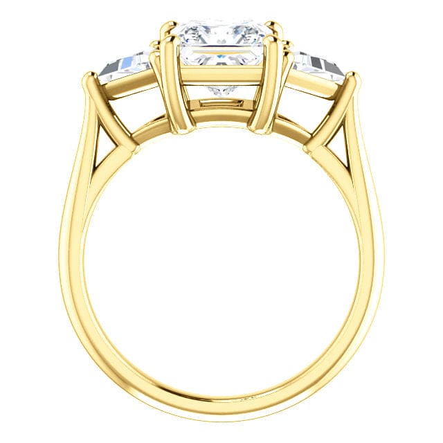 3-Stone Princess Cut & Trillion Diamond Ring in yellow gold side profile