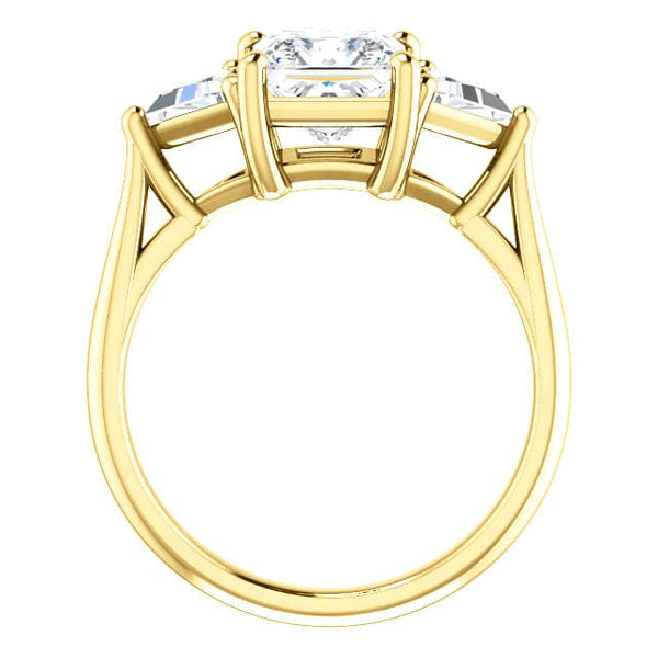 3-Stone Princess Cut & Trillion Diamond Ring in yellow gold side profile