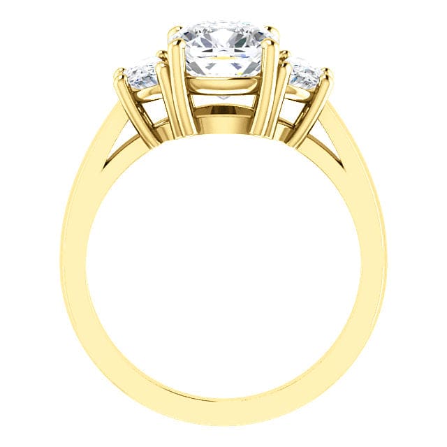 Cushion Cut & Half Moon 3-Stone Diamond Ring in yellow gold side profile