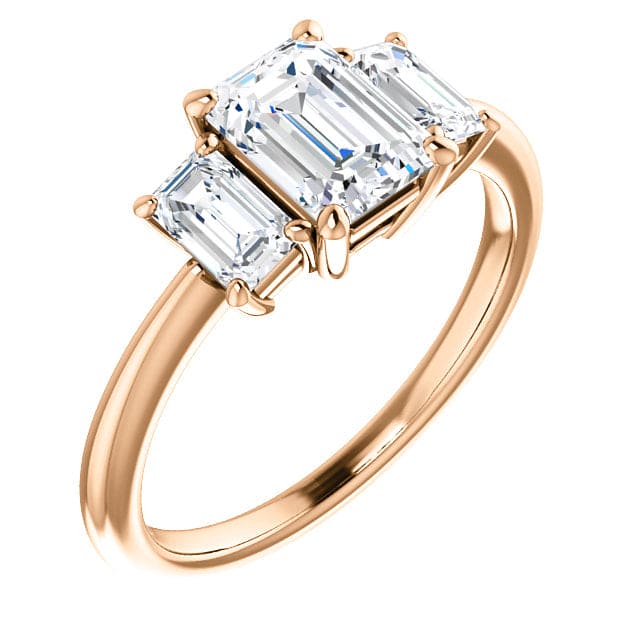 Emerald cut 3-stone diamond ring in rose gold