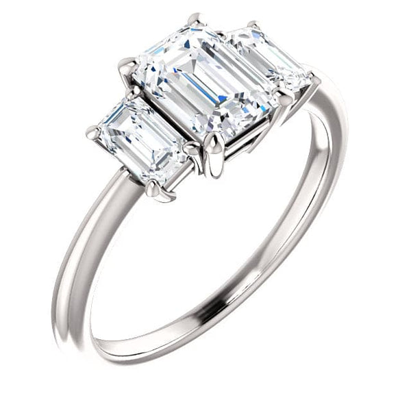 Emerald cut 3-stone diamond ring in white gold