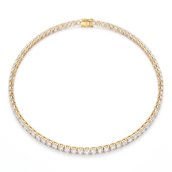 Yellow gold Tennis Necklace on a white background