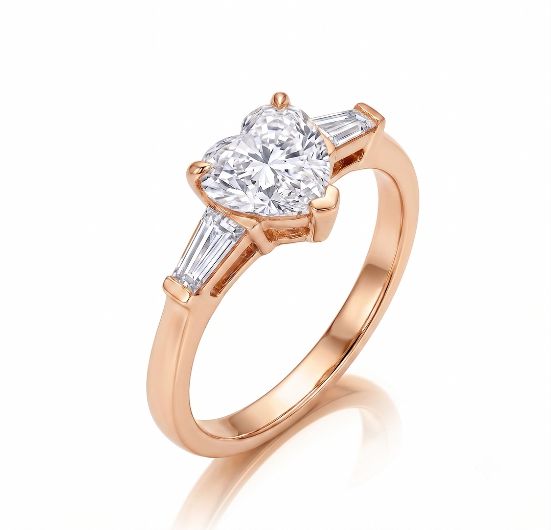 2.30 Ctw Three Stone Heart Shaped Diamond Ring & Baguette G Color VS2 GIA Certified