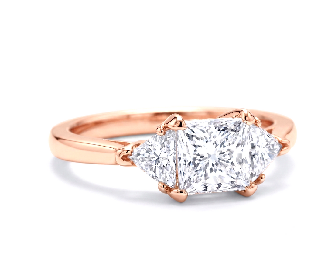 2.50 Ctw Three Stone Princess Cut Ring with Trillions G Color VS2 GIA Certified