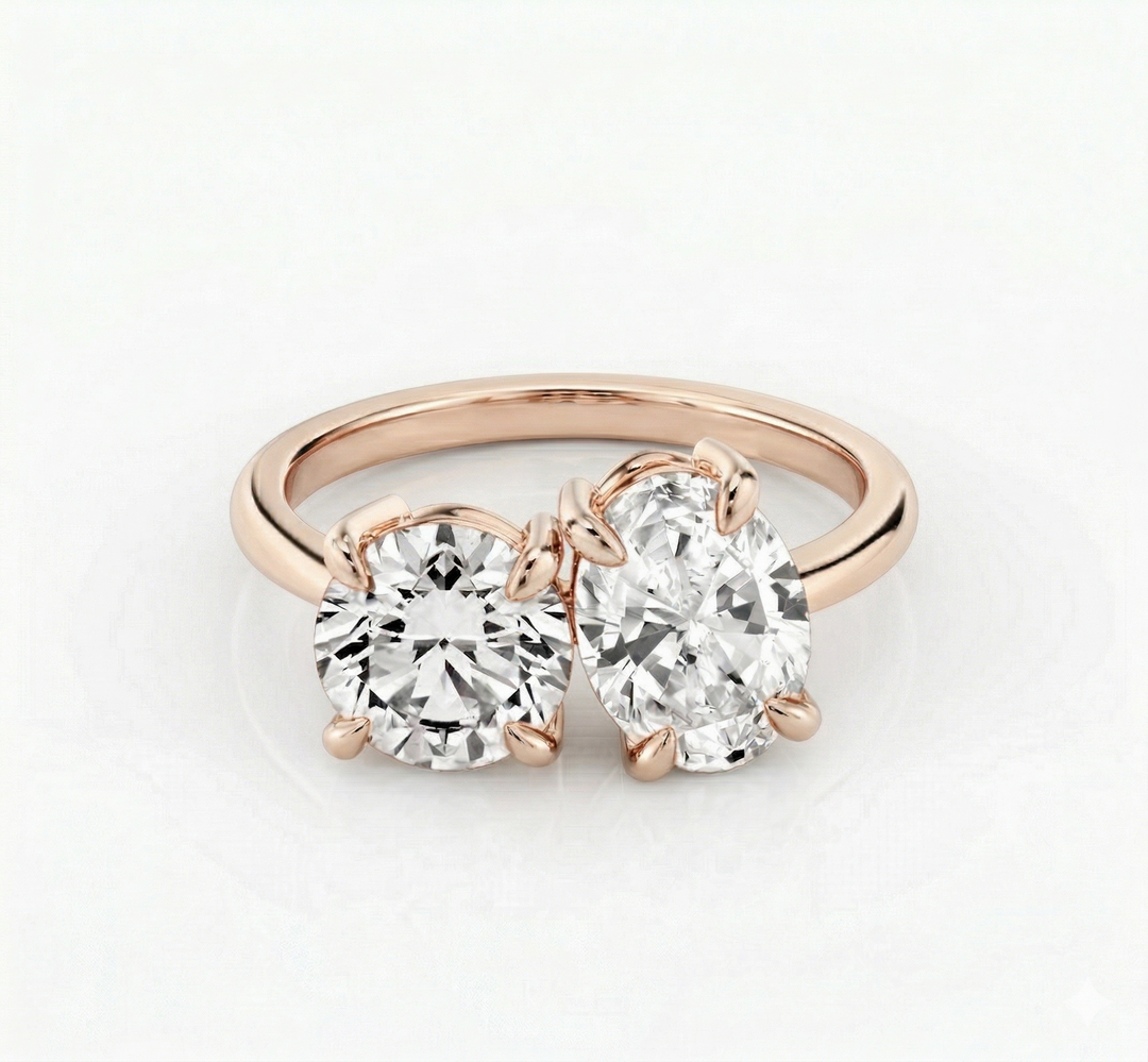 Lab Grown Toi et Moi Oval & Round Diamond Ring D,VVS1 IGI Certified