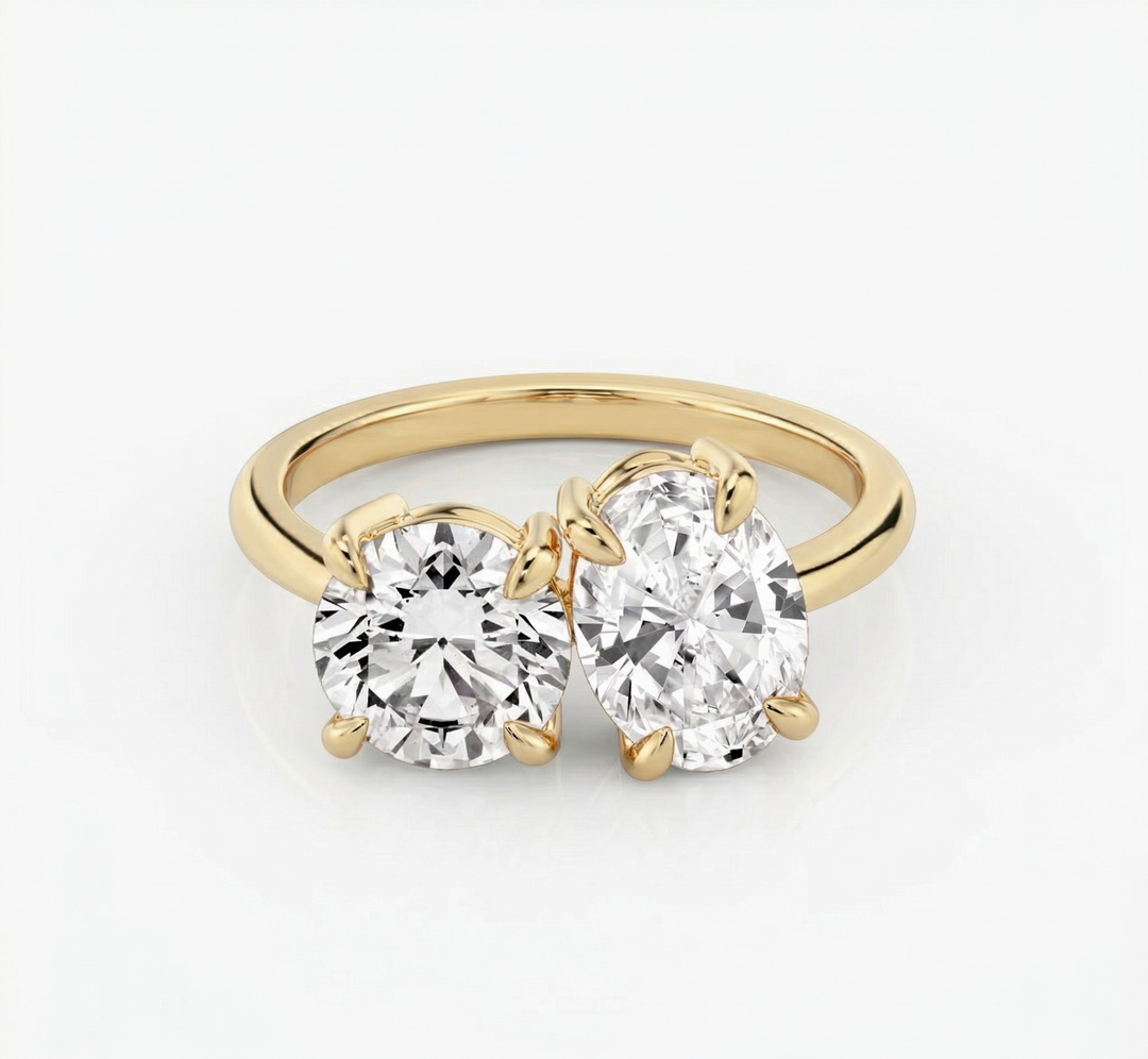 Lab Grown Toi et Moi Oval & Round Diamond Ring D,VVS1 IGI Certified
