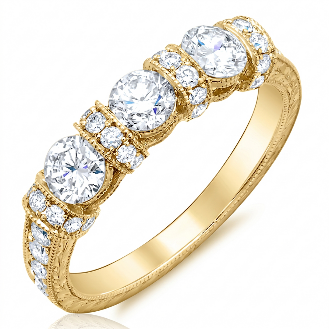 Art Deco Round Cut Diamond Wedding Band (0.75 Ctw)