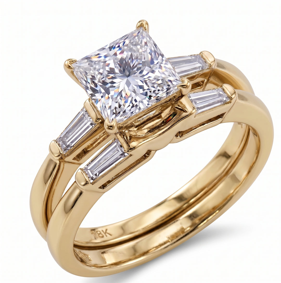 1.70 Ct. Princess Cut Engagement Ring Set with Baguettes G Color VS1 GIA Certified