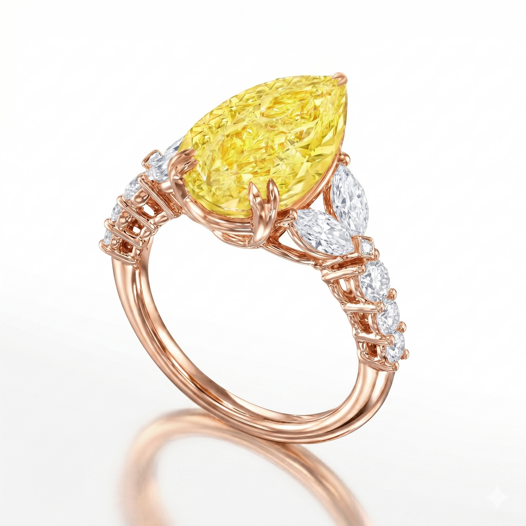 4.15 Ctw Fancy Light Yellow Pear Cut, Marquise & Round Diamond Ring VS1 GIA