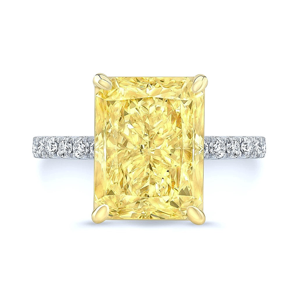 5.50 Ct. Hidden Halo Fancy Light Yellow Radiant Cut Diamond Ring VS1 GIA Certified