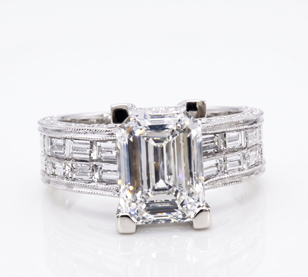 5.20 Ct. Emerald Cut Vintage Art-Deco Diamond Ring F Color VS1 GIA Certified
