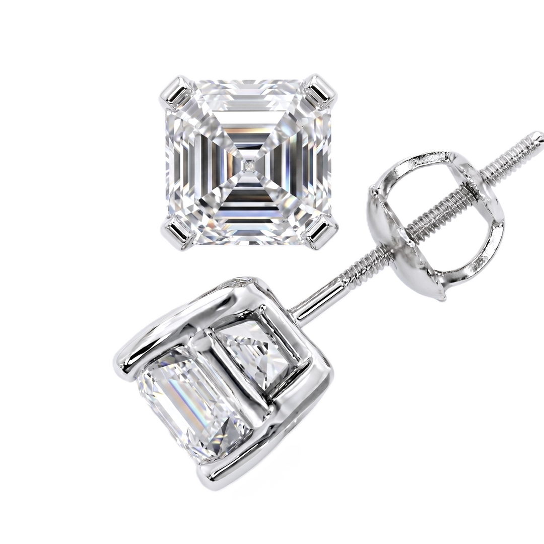 2 Ctw. Asscher Cut Stud Earrings H Color VS1 Clarity GIA Certified