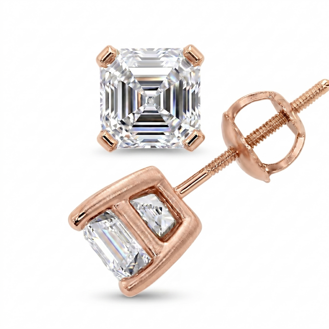 2 Ctw. Asscher Cut Stud Earrings H Color VS1 Clarity GIA Certified