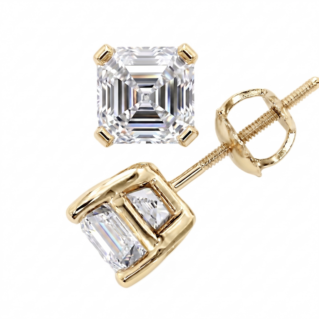 2 Ctw. Asscher Cut Stud Earrings H Color VS1 Clarity GIA Certified