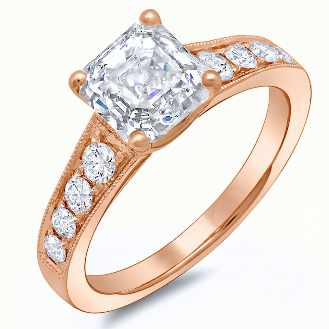 1.40 Ct. Asscher Cut Engagement Ring Graduated Shank G Color VVS1 GIA Certified
