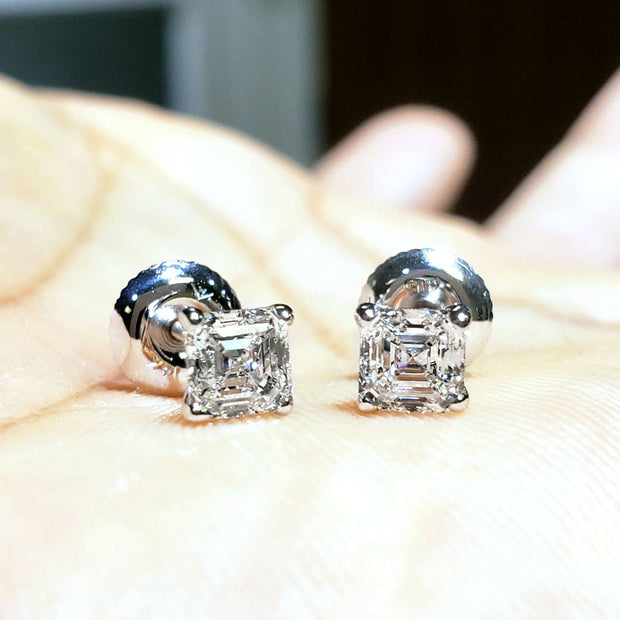 0.90 Ct. Asscher Cut Diamond Stud Earrings