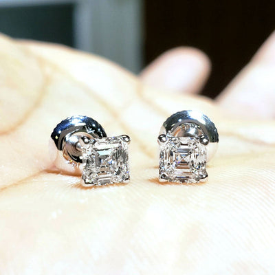 0.50 Ct. Asscher Cut Diamond Stud Earrings Natural H Color VS1 Clarity