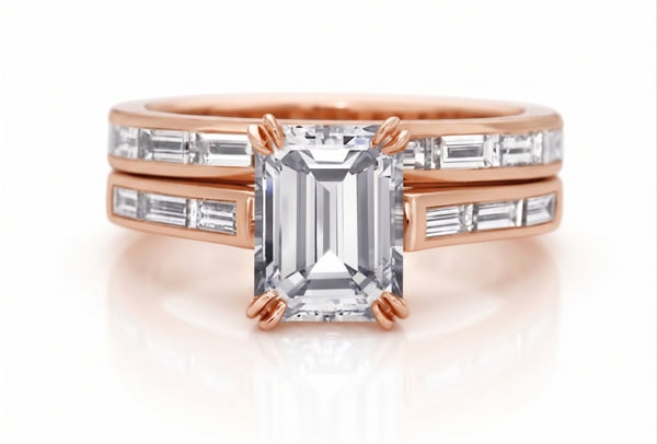 2.90 Ctw Baguettes & Emerald Cut Diamond Ring Set H Color VVS2 GIA Certified
