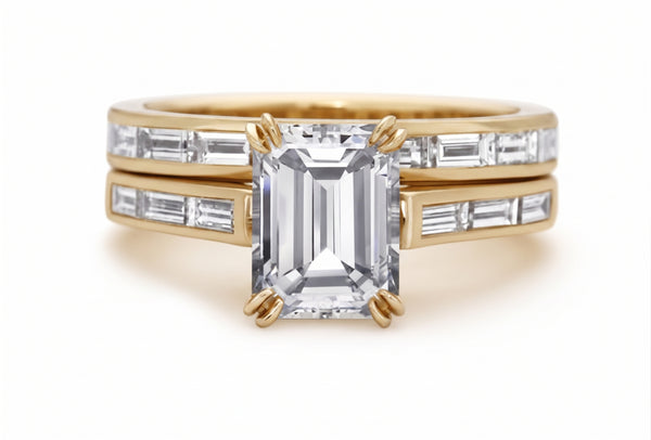 2.90 Ctw Baguettes & Emerald Cut Diamond Ring Set H Color VVS2 GIA Certified
