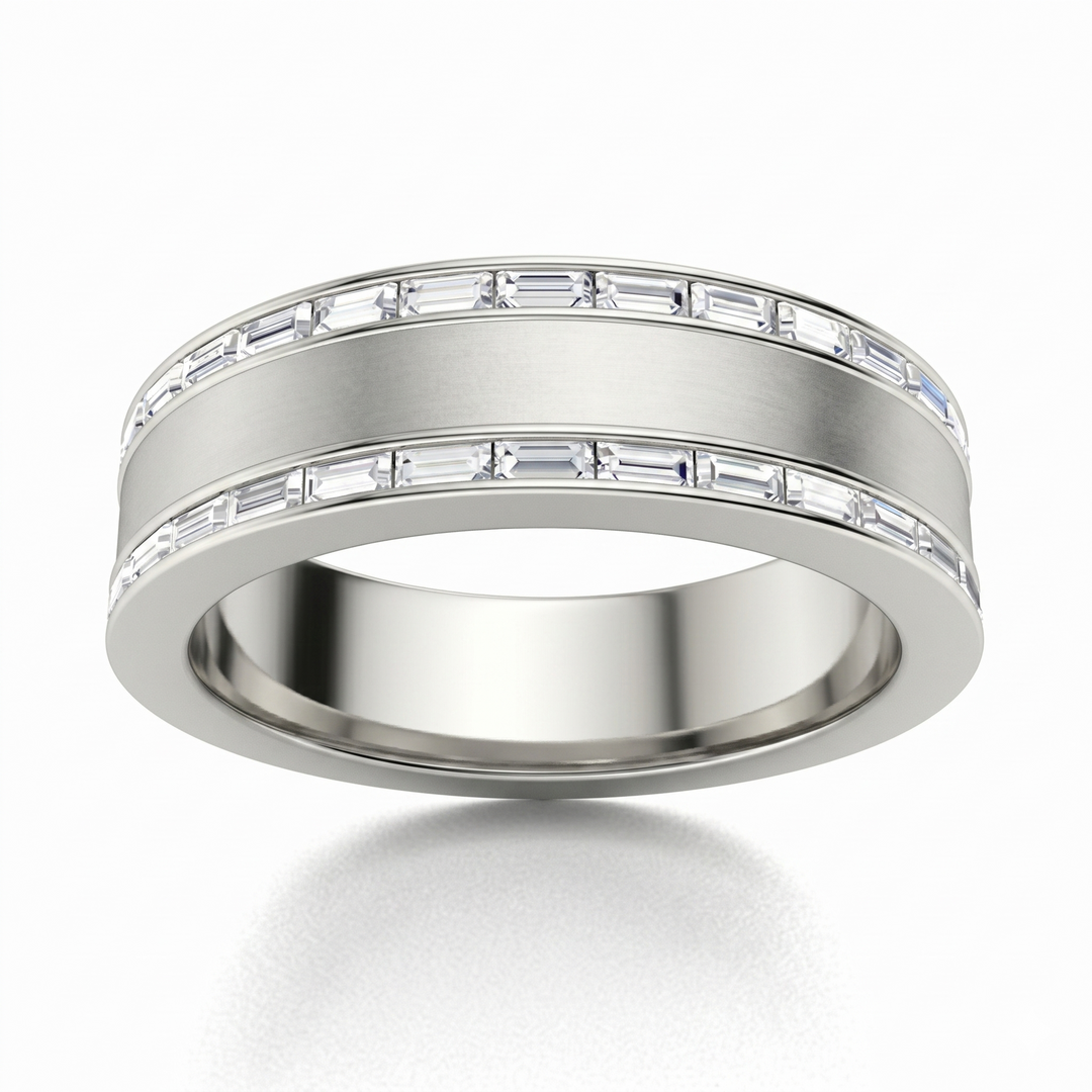 Lab Grown Men's Baguette Two Row Channel Set Ring 7.5mm Width (1.00 Ctw)