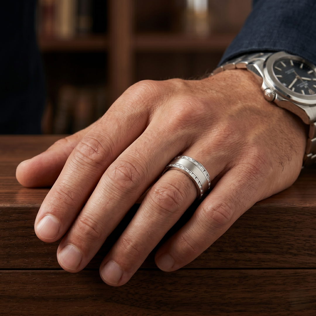 Lab Grown Men's Baguette Two Row Channel Set Ring 7.5mm Width (1.00 Ctw)