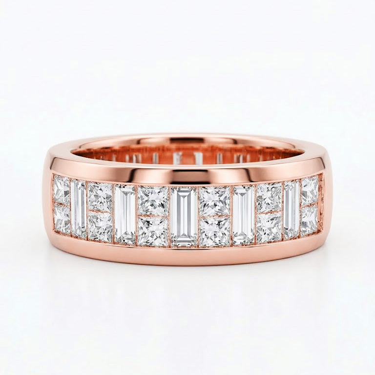 3 Ctw Men's Baguette & Princess Invisible Set Ring 7mm Width F-G Color VS1 Clarity