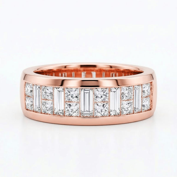 3 Ctw Men's Baguette & Princess Invisible Set Ring 7mm Width F-G Color VS1 Clarity