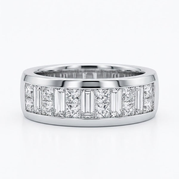 3 Ctw Men's Baguette & Princess Invisible Set Ring 7mm Width F-G Color VS1 Clarity